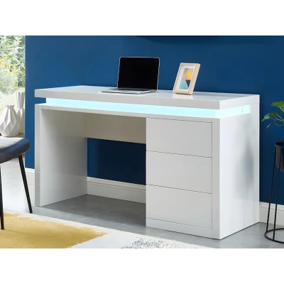 Afbeelding van Bureau EMERSON 3 lades Wit gelakt MDF Met led lampjes L 140 cm x H 78 D 50