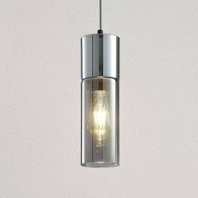 Afbeelding van Lindby hanglamp 1licht glas, metaal H: 30 cm E27 rookgrijs, chroom