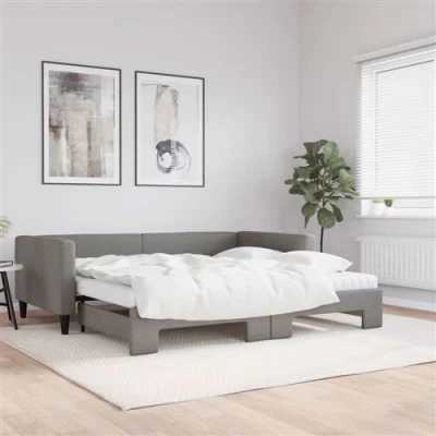 Afbeelding van vidaXL Slaapbank onderschuifbed matrassen 100x200 cm stof donkergroen