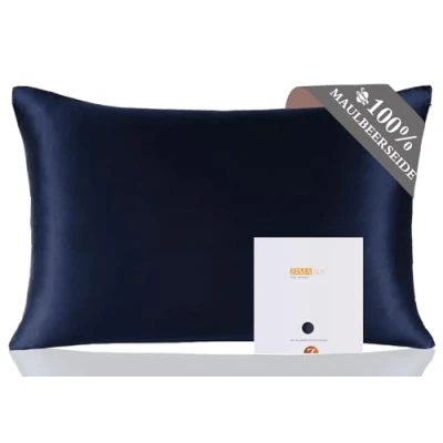 Afbeelding van Zimasilk Kussensloop van 100% moerbeizijde voor haar en huid, 19 momme zijde aan beide kanten, 1 stuk (40 x 60 cm, marineblauw)