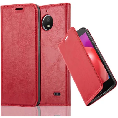 Afbeelding van Cadorabo Hoesje geschikt voor Motorola MOTO E4 in APPEL ROOD Beschermhoes met magnetische sluiting, standfunctie en kaartvakje Book Case Cover Etui