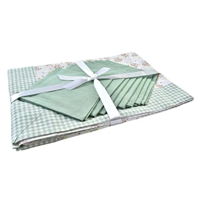 Afbeelding van Tafellinnenset DKD Home Decor Blommor 150 x 250 0,5 cm Groen