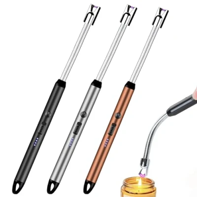 Afbeelding van Set van 3 USB oplaadbare lichtboogaanstekers, 360 graden draagbaar veiligheidsslot, winddicht, vlamloos, voor Yankee Candle kaarsen, barbecue, fornuis, camping, open haard