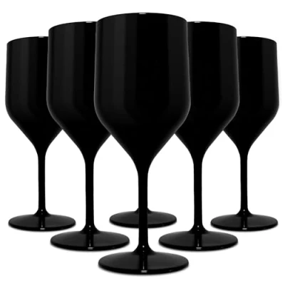 Afbeelding van TUNDRA Set van 6 kruissteelglazen, 25 cl, stevig kunststof, herbruikbaar, onbreekbare wijnglazen, BPA vrij en vaatwasmachinebestendig, champagneglas, wijn, cocktail (zwart)