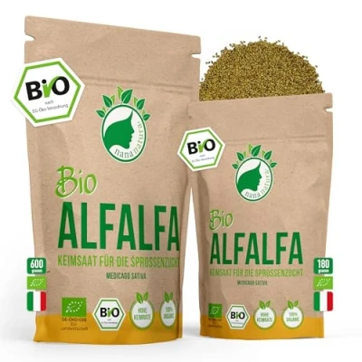 Afbeelding van Biologische Alfalfa Sprossen Samen 180 g Keimfähige Alfalfasamen voor Sprossenzucht Microgroen vullen Sprossenglas beschermd en gevuld in Duitsland