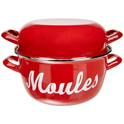 Image de Marmite à moules 24 cm émaillé noire Baumalu Rouge Acier