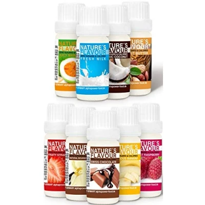 Afbeelding van ALPHAPOWER FOOD Natuurlijk voedselaroma, super economische set, 9 x 10 ml, vloeibaar smaakdruppels en zoetstoffen zonder suiker, heerlijke smaak, veganistische vloeibare zoetwaterdruppels, flavour