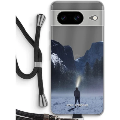 Afbeelding van Case Company® hoesje met Koord geschikt voor Google Pixel 8 Wanderlust Telefoonhoesje Zwart Bescherming aan alle Kanten en Over de Schermrand