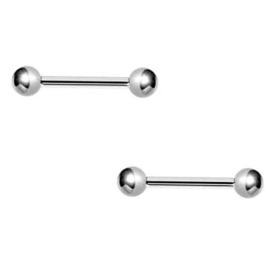Afbeelding van DENI 2 rechte tepelpiercings, barbell, lengte 10 mm en dikte 1,2 mm, ballen van 3 zilver, Zilver