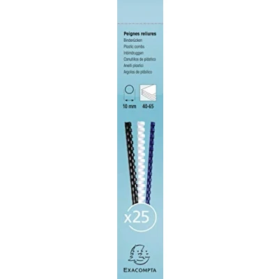 Afbeelding van Exacompta 25 bindkammen 10 mm dik 21 ringen voor A4 documenten 40 65 vellen PVC wit Ref 76300E