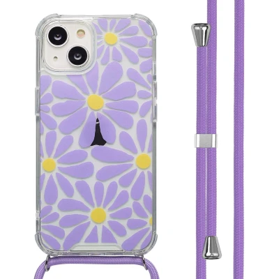 Afbeelding van imoshion Hoesje Geschikt voor iPhone 14 Design met Koord Tropical Violet Flowers Connect