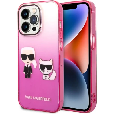 Afbeelding van Karl Lagerfeld Apple iPhone 14 Pro Transparante Roze Polycarbonaat &amp; TPU Back Cover Bescherm je Telefoon!