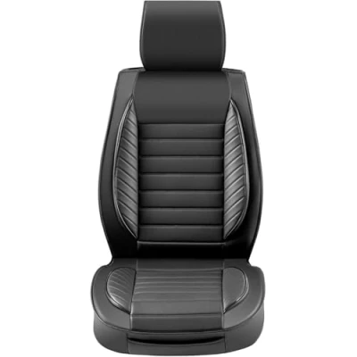 Afbeelding van VEVOR 2 stuks universele stoelhoezen voor de voorstoelen, kunstleer, halfgesloten design, afneembare hoofdsteun, compatibel met airbags, meeste auto&#039;s, SUV&#039;s, vrachtwagens, zwart