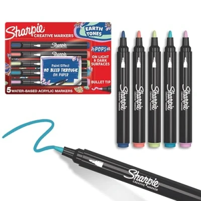 Afbeelding van Sharpie Creatieve Marker Acrylverf Stiften Aardetinten Waterbasis Verfmarkers Vlekt Niet, Schrijft op de Meeste Oppervlakken Kogelpunt School &amp; Studiebenodigdheden Diverse Kleuren 5 Stuks