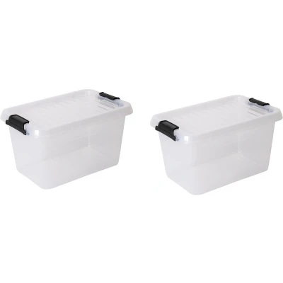 Afbeelding van Opbergboxen met deksel 5,5 liter kunststof transparant 30 x 20 17 cm set van 2 stuks