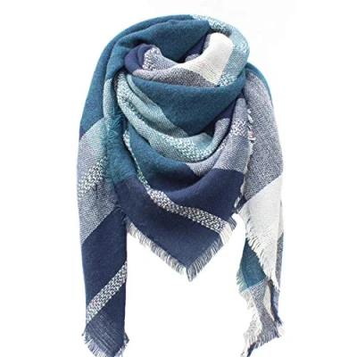 Afbeelding van Bakicey XXL sjaal, warm en zacht, gebreid, geruit, wintersjaal voor dames, wollen dekensjaal, omslagdoek, poncho, cape
