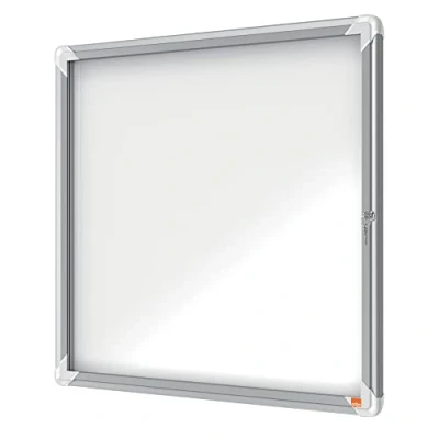 Afbeelding van Nobo Premium Plus Afsluitbare Glazen Buitenvitrine Magnetisch 6xA4 voor Formaat met Zijslot Grijs/Wit