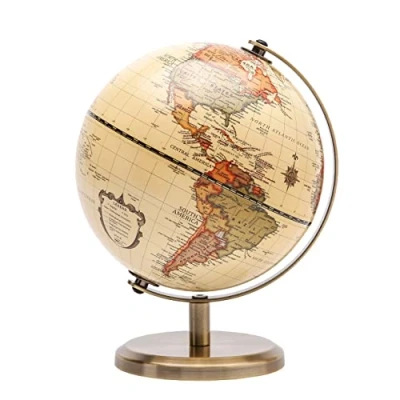 Afbeelding van TOPGLOBE 14 cm antieke wereldbol boog en basis van brons metaal met een diameter