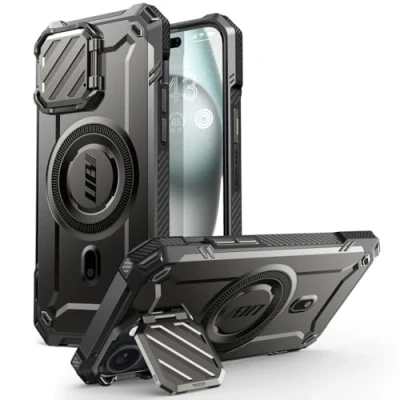 Afbeelding van SUPCASE Beschermhoes voor iPhone 15, magnetisch, met camerabescherming, verstelbare standaard [MagSafe compatibel] [Mag XT] robuust, geïntegreerde standaard, bescherming 15/iPhone