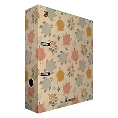 Afbeelding van Unipapel Kraft A4 ordner, gerecycled, rug 65 mm, met oog en rat, Uninature Design schildpadden FSC gerecycled 100%
