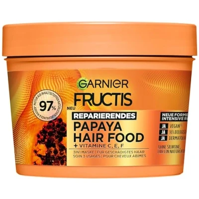 Afbeelding van Garnier Papaya 3 in 1 haarmasker voor beschadigd haar, intensieve en zachte verzorging, veganistische formule met natuurlijke ingrediënten, fructis Hair Food, x 400 ml
