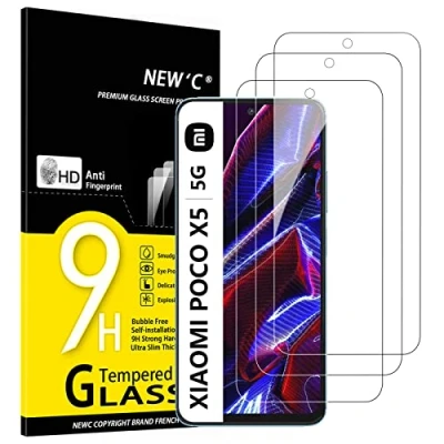 Afbeelding van NEW&#039;C Displaybeschermfolie van gehard glas voor Xiaomi Poco X5 5G (6,67 inch), krasbestendig, zonder luchtbellen, extreem robuust (0,33 mm HD ultra transparant), hardheid 9H, 3 stuks
