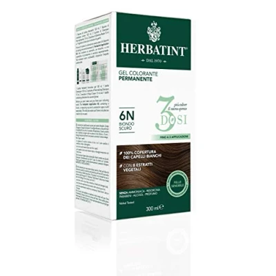 Afbeelding van Herbatint Permanente kleurgel, 300 ml, 6 N donkerblond, ammoniakvrij, voor de gevoelige huid, 100% dekking wit haar, met 8 natuurlijke biologische extracten