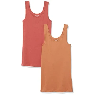 Image de Amazon Essentials Débardeur en coupe cintrée Women&#039;s, Pack of 2, Brun/Rouge Brique, L