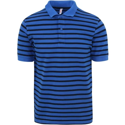 Afbeelding van Sun68 Poloshirt Strepen Royal Blauw maat L heren met Modern fit Pasvorm Stretch Suitable Herenkleding