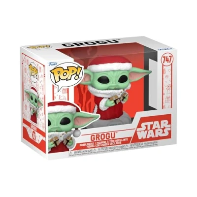 Image de Funko Pop! Star Wars: Mando Holiday Grogu (The Child, Baby Yoda) (Grogu Yoda), The Mandalorian Figurine en Vinyle à Collectionner Idée de Cadeau