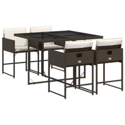 Afbeelding van vidaXL 5 delige Tuinset met kussens poly rattan bruin