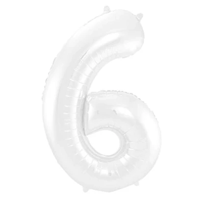 Afbeelding van Folie ballon cijfer 6 Mat Wit Metallic 86cm