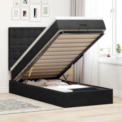 Afbeelding van vidaXL Ottoman bed met matrassen 90x200cm fluweel zwart