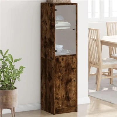 Afbeelding van Hoge kast met glazen deur 35x37x142 cm gerookt eikenkleurig