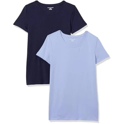 Image de Amazon Essentials T Shirt Col Rond à Manches Courtes Coupe Classique Women&#039;s, Pack of 2, Bleu Marine/Violet, XS