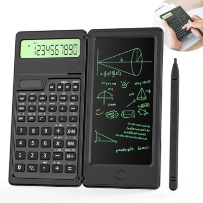 Afbeelding van wetenschappelijke rekenmachine met schrijftablet Professionele 10 cijferige rekenmachine, schoolbureaurekenmachine tekenblok en pen voor studenten, leraren,