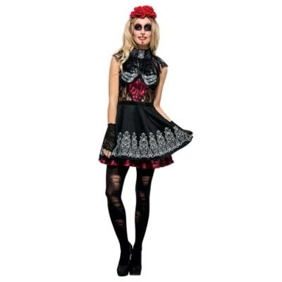 Afbeelding van SMIFFY&#039;S Sexy skelet Dia de los Muertos kostuum voor vrouwen S