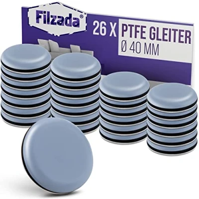 Afbeelding van Filzada® 26 x Teflon meubelglijders, zelfklevend, Ø 40 mm (ron), professionele zweefstoel/PTFE zweefvliegtuig (Teflon)