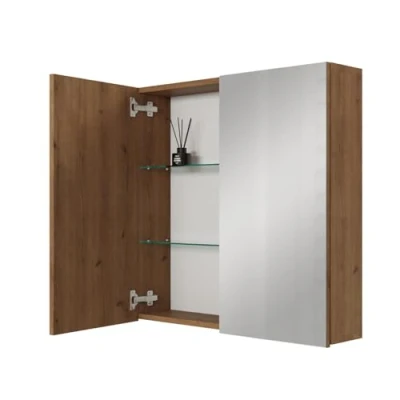 Afbeelding van Planetmöbel ARIA Spiegelbadkamerkast, 80 cm breed, hangkast met spiegel, gouden eiken, zonder lamp en stopcontact, spiegelkast voor gasten, x 70 16