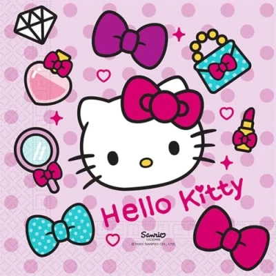 Afbeelding van Procos FSC Hello Kitty Fashion Stylish papieren servetten (33 x 33 cm, dubbel zeil), 20 stuks, roze, 94701