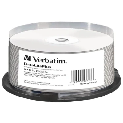 Afbeelding van Verbatim 43743 Blu ray BD R enkele laag DL + totaal bedrukbaar oppervlak voor thermische printer 6 x 25 GB verpakking van stuks