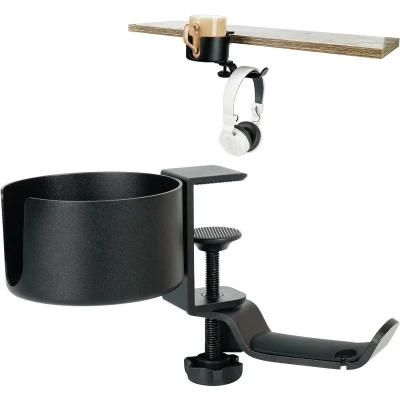 Afbeelding van Belle Vous 2 in 1 Bureau Bekerhouder en Hoofdtelefoon Standaard Multifunctionele Onder de Tafel Headset Hanger met 360 Roterende Bracket Anti knoei Cup Houder voor Computer of Gaming PC