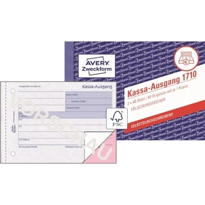Afbeelding van AVERY Zweckform 1710 kassauitgang speciaal voor Oostenrijk (A6 landschap, 2 x 40 vellen, zelfdoorschrijvend met kleurenkopie, afdrukken van anti namaakdocumenten) wit/roze