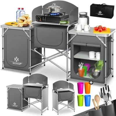 Afbeelding van KESSER® Campingkeuken Opvouwbaar Campingkast inclusief Opbergtas Kampeerkeuken Kampeerkast Camping Keuken Khaki / Typ Big