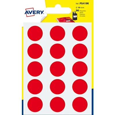 Afbeelding van AVERY Zak met 90 rode zelfklevende ronde etiketten, diameter 19 mm