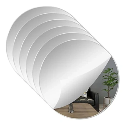 Afbeelding van Yxyaolee Set van 6 ronde acrylspiegels, zelfklevend, 20 cm x 2 mm, afneembare spiegeltegels voor thuis, slaapkamer, woonkamer, woondecoratie