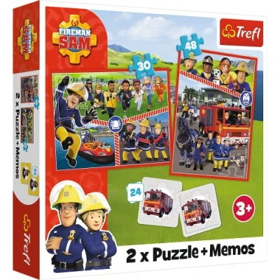 Afbeelding van Trefl Fireman Sam, Sam&#039;s Team 3 in 1: 2x puzzelspel + geheugenspel, 30 en 48 elementen, 24 memo&#039;s, plezier voor kinderen vanaf jaar