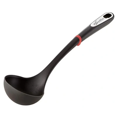 Image de Lagostina Ingenio Smart Louche en silicone avec revêtement anti rayures, poignée ergonomique à la main plastique, lavable au lave vaisselle, noir et rouge