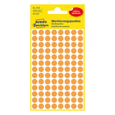 Image de Etiquette Avery Zweckform 3178 rond 8mm orange 416 pcs
