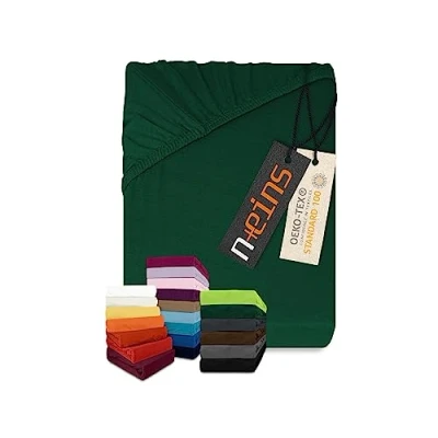Afbeelding van npluseins Classic Jersey hoeslaken in 34 moderne kleuren en 6 verschillende maten 100% katoen 140 160 x 200 cm donkergroen